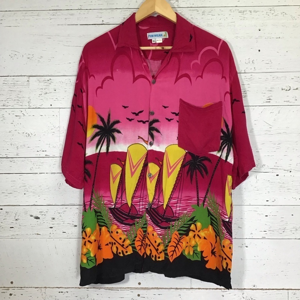 Vintage Fun-Wear Hawaiian Tropical Button Down Shirt XL​​​​​
